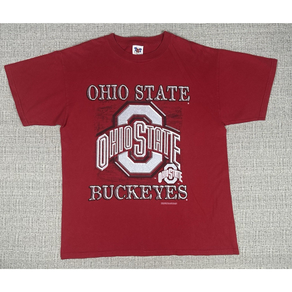 Vintage 1990s Ohio State Buckeyes Large Print Logo Red T Shirt Sz Large TNT Tag